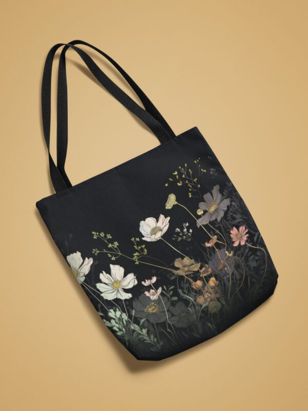 Cosmos Flowers Tote Bag Gift for Her October Birth Month Flower Shopping Tote Gift Dark Floral Travel Tote Student Teacher Tote Bag Gift - Image 4
