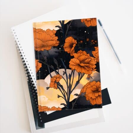 Marigold Hard Cover Journal Gift for Her October Birth Month Flower Dream Diary Gift Magical Moon Marigold Fall Floral Starry Night Sky 5x7"
