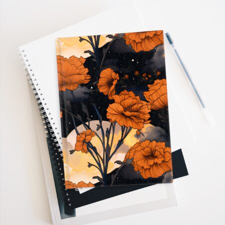 Marigold Hard Cover Sketchbook Journal Gift for Her October Birth Month Flower Dream Diary Gift Magical Moons Marigold Fall Floral Art 5"x7"