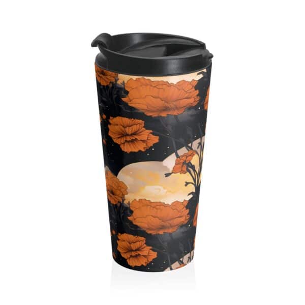 Marigold 15oz Travel Mug Gift for Her October Birth Month Flower Tumbler Magical Moon Marigold Dark Floral Fall Gift Stainless Steel Tumbler - Image 3