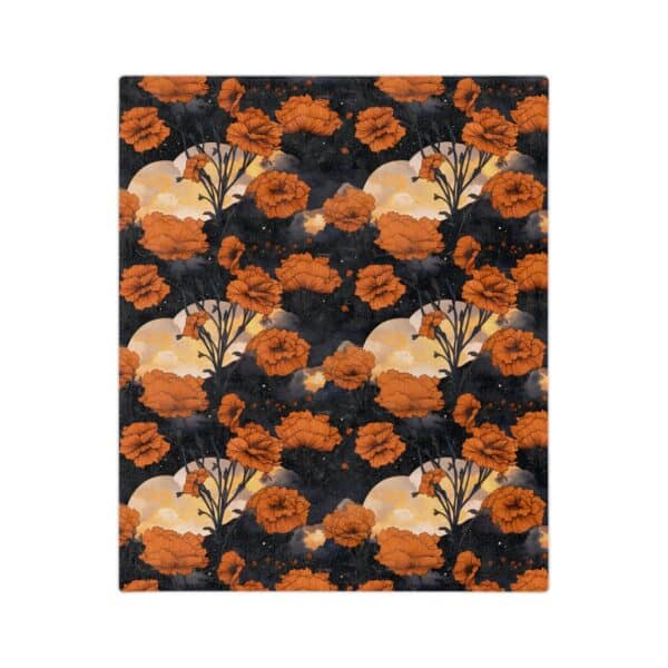 Marigold Velveteen Minky Blanket Gift for Her October Birth Month Flower Soft Minky Throw Blanket Magical Moons Marigolds Dark Fall Floral - Image 2