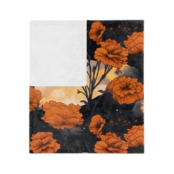 Marigold Velveteen Minky Blanket Gift for Her October Birth Month Flower Soft Minky Throw Blanket Magical Moons Marigolds Dark Fall Floral - Image 4