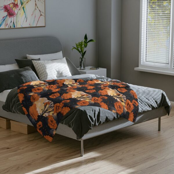 Marigold Velveteen Minky Blanket Gift for Her October Birth Month Flower Soft Minky Throw Blanket Magical Moons Marigolds Dark Fall Floral - Image 5