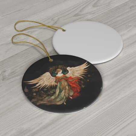 Angel Ceramic Ornament Gift Christmas Angel Tree Ornament Angelic Wings Wreath Halo Holiday Ornament Angel Winter Decoration Gift for Her