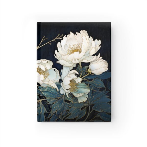 White Peonies Sketchbook Journal Gift for Her Art Deco Peony Flower Dream Diary Gift November Birth Flower Hard Cover Dark Floral Diary 5x7 - Image 2