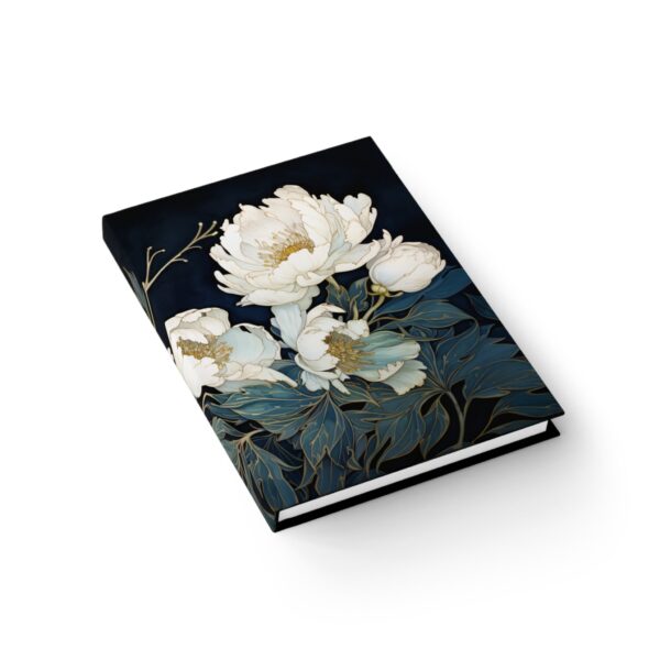 White Peonies Sketchbook Journal Gift for Her Art Deco Peony Flower Dream Diary Gift November Birth Flower Hard Cover Dark Floral Diary 5x7 - Image 4