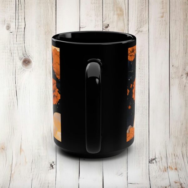 Marigold 15oz Black Ceramic Mug Gift for Her October Birth Month Flower Halloween Colors Magical Moons Marigolds Dark Floral Fall Gift Mug - Image 4