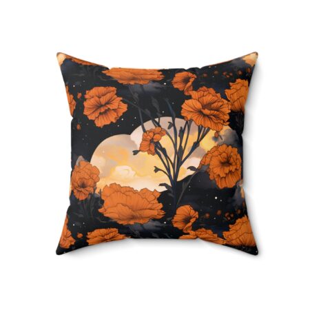 Marigold Throw Pillow Gift for Her October Birth Month Flower Throw Cushion Magical Moons Marigolds Dark Fall Floral Pillow Home Decor Gift