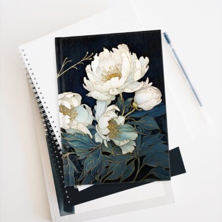 White Peonies Sketchbook Journal Gift for Her Art Deco Peony Flower Dream Diary Gift November Birth Flower Hard Cover Dark Floral Diary 5x7