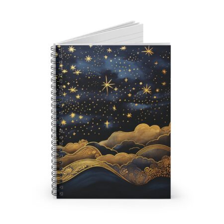 Whimsical Art Deco Night Sky Soft Cover Journal Fantasy Stars Clouds Spiral Bound Notebook Whimsical Celestial Dream Diary Notebook 6"x8"