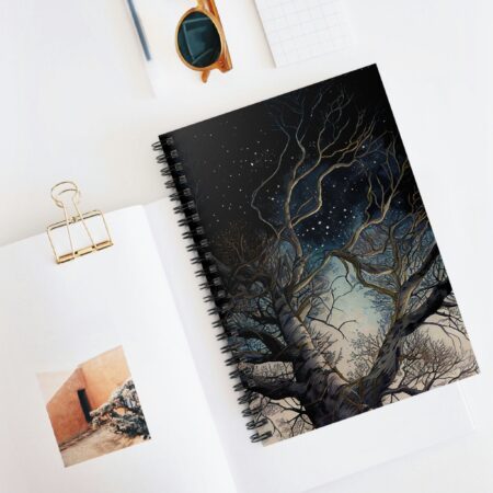 Dark Forest Tree Notebook Woodlands Night Sky Soft Cover Notebook Watercolor Tree Stars Spiral Notebook Gift Nature Lovers Diary