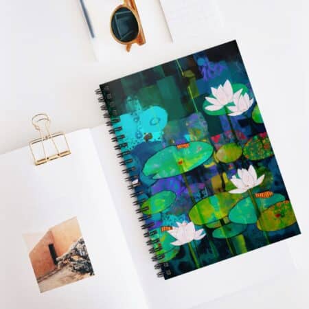 Water Lily Soft Cover Notebook Gift July Birth Month Flower Gift Whimsical Bright Floral Abstract Art Spiral Diary July Birthday Gift "6x8"