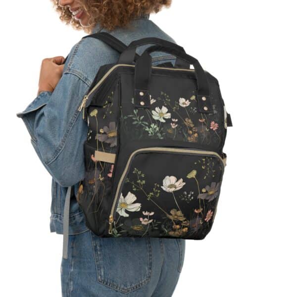 Cosmos Flowers Backpack Gift for Her October Birth Month Flower Overnight Travel Backpack Gift Dark Floral Student Teacher Mom Girl's Gift - Image 6