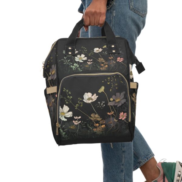 Cosmos Flowers Backpack Gift for Her October Birth Month Flower Overnight Travel Backpack Gift Dark Floral Student Teacher Mom Girl's Gift - Image 7