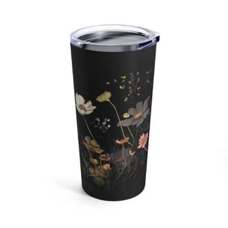 Cosmos Flowers Tumbler Gift for Her October Birth Month Flower 20oz Stainless Steel Tumbler Gift Whimsical Dark Floral Travel Tumbler Gift