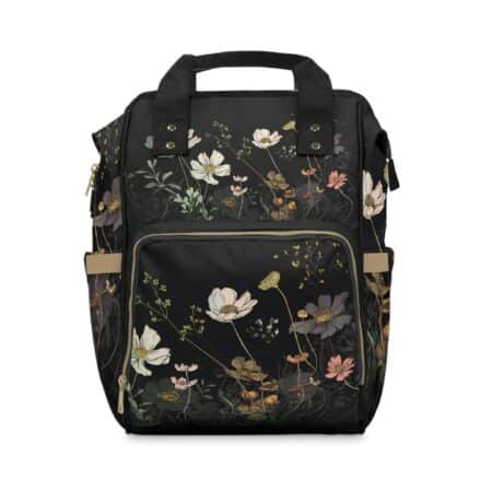 Cosmos Flowers Backpack Gift for Her October Birth Month Flower Overnight Travel Backpack Gift Dark Floral Student Teacher Mom Girl's Gift