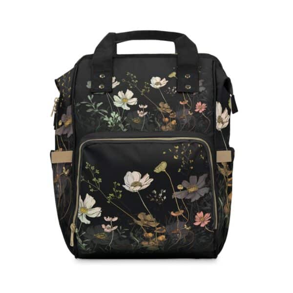 Cosmos Flowers Backpack Gift for Her October Birth Month Flower Overnight Travel Backpack Gift Dark Floral Student Teacher Mom Girl's Gift