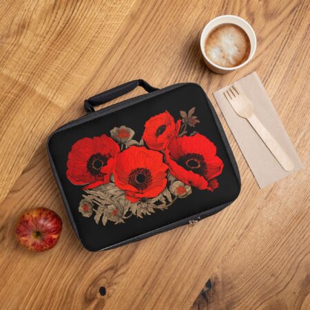 Red Poppy Flower Lunch Bag Gift for Her August Birth Month Flower Insulated Lunch Bag Gift Bright Floral Lined Lunch Box August Birthdays