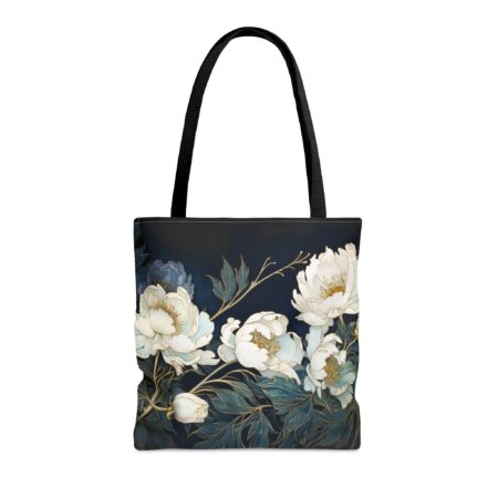 White Peonies Tote Bag Gift for Her Art Deco Peony Travel Tote Bag November Birth Flower Shopping Tote Dark Floral Teacher Women's Tote Gift