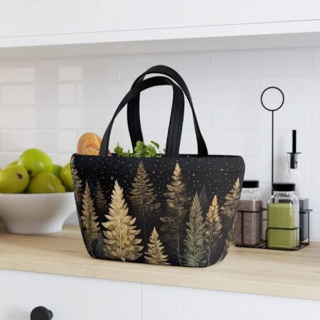 Winter Forest Soft Touch Neoprene Lunch Bag Gift Whimsical Vintage Art Fall Trees Lunch Box Tote Dark Forest Teachers Students Travel Tote
