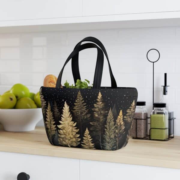Winter Forest Soft Touch Neoprene Lunch Bag Gift Whimsical Vintage Art Fall Trees Lunch Box Tote Dark Forest Teachers Students Travel Tote