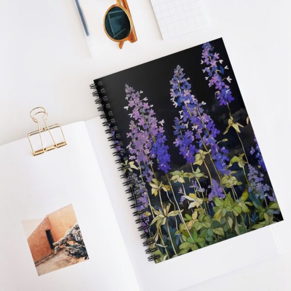 Whimsical Larkspur Spiral Notebook Gift Soft Cover Journal Botanical July Birth Month Flower July Birthday Gift for Her Garden Diary 6"x8"