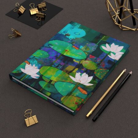 Water Lily Journal Gift July Birth Month Flower Gift Whimsical Bright Floral Abstract Art Hard Cover Diary July Birthday Gift for Her "6x8"