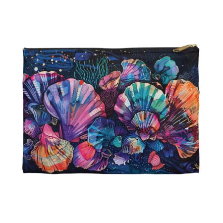 Bright Seashell Cosmetic Pouch Whimsical Summer Seashells Travel Bag Gift for Her Watercolor Shells Accessory Pouch Beach Seaside Pencil Bag