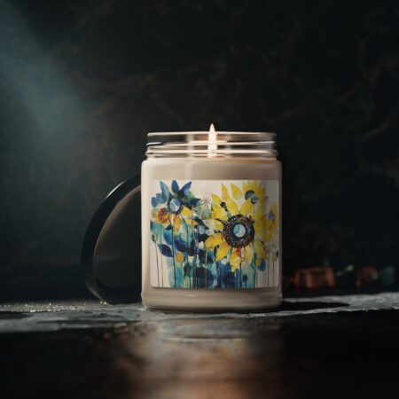 Sunflower Scented Soy Candle Gift for Her Sunflower Collage 9oz Jar Candle Bright Boho Floral Summer Birthday Watercolor Floral Candle Gift