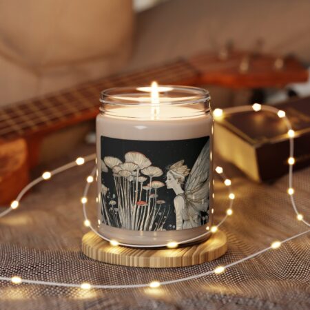 Vintage Mushroom Fairy Candle Gift for Her Whimsical Watercolor Botanical Scented Soy Candle Dark Academia Cottage Core Decor 9oz Jar Candle