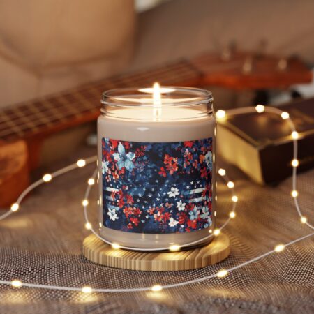 Patriotic Flower Candle Gift for Her 4th of July Summer Flag 9oz Scented Soy Candle Watercolor Floral Red White Blue Americana Candle Decor