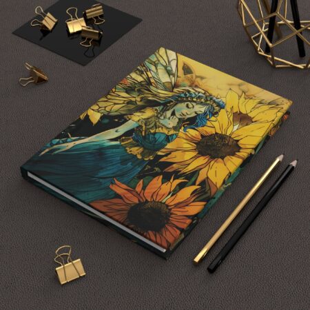 Vintage Fairy Sunflower Journal Retro Watercolor Fae Hard Cover Journal Gift for Her Whimsical Magical Flower Fairy Blank Dream Diary 6x8"
