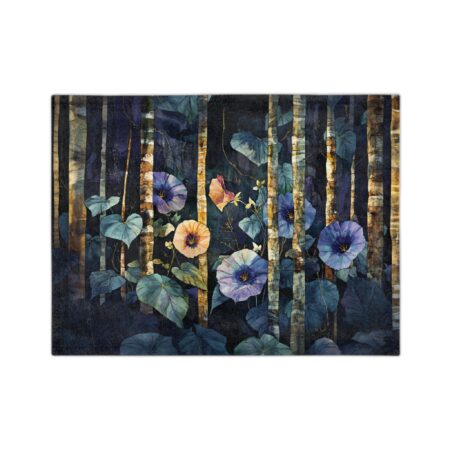 Morning Glory Flowers Velveteen Throw Blanket Gift for Her September Birth Month Flower Super Soft Microfiber Blanket Dark Floral Decor Gift