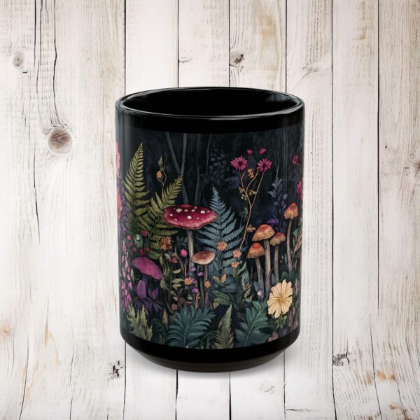 Fantasy Mushroom Garden Mug Gift for Her Enchanted Forest 15oz Black Ceramic Mug Dark Floral Coffee Tea Mug Woodlands Aesthetic Mushrooms - Image 2