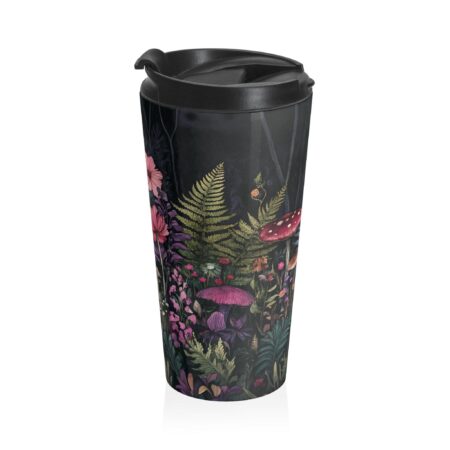 Fantasy Mushroom Garden Tumbler Gift for Her Enchanted Forest 15oz Travel Tumbler Dark Floral Stainless Steel Mug Woodlands Flower Aesthetic