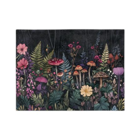 Fantasy Mushroom Garden Blanket Enchanted Forest Microfiber Velveteen Throw Blanket Decorative Dark Floral Woodlands Flowers Gift Blanket