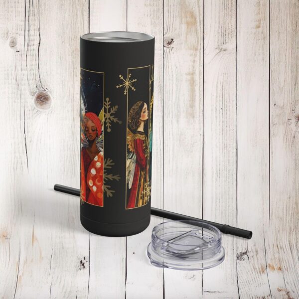 Winter Angels Skinny Tumbler Gift for Her Angels Around the World 20oz Travel Mug Gift Colorful Angels Snowflake Christmas Stainless Tumbler