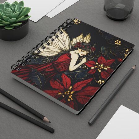 Vintage Flower Fairy Soft Cover Journal Gift Poinsettia Holly Dark Floral Dream Diary December Birth Month Christmas Holiday Notebook 5x7"