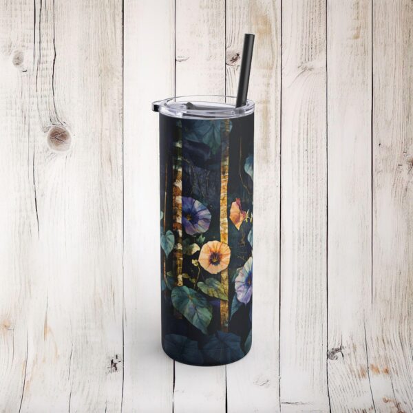 Morning Glory Flowers Skinny Matte Tumbler Gift for Her September Birth Month Flower 20oz Travel Tumbler Woodlands Floral Stainless Mug - Image 3