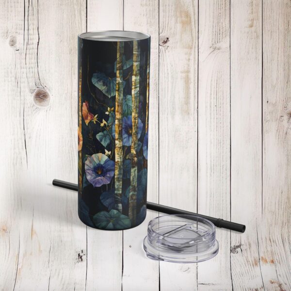 Morning Glory Flowers Skinny Matte Tumbler Gift for Her September Birth Month Flower 20oz Travel Tumbler Woodlands Floral Stainless Mug
