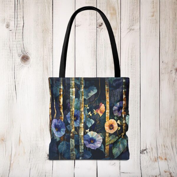 Morning Glory Flowers Tote Bag Gift for Her September Birth Month Flower Women's Travel Tote Gift Woodlands Dark Floral Shopping Tote Bag - Image 2