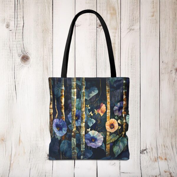 Morning Glory Flowers Tote Bag Gift for Her September Birth Month Flower Women's Travel Tote Gift Woodlands Dark Floral Shopping Tote Bag - Image 7