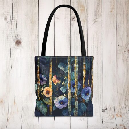Morning Glory Flowers Tote Bag Gift for Her September Birth Month Flower Women's Travel Tote Gift Woodlands Dark Floral Shopping Tote Bag