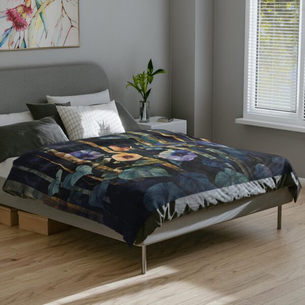 Morning Glory Flowers Velveteen Throw Blanket Gift for Her September Birth Month Flower Super Soft Microfiber Blanket Dark Floral Decor Gift - Image 9