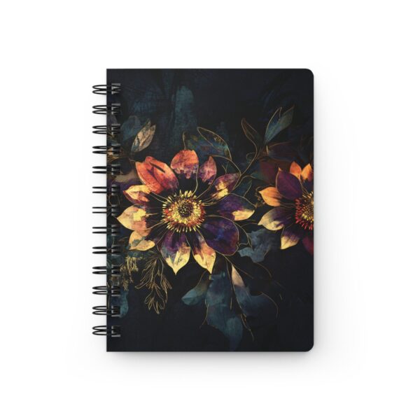 Dark Aster Soft Cover Journal Gift for Her Art Deco Dark Floral Aster Flowers Dream Diary Gift September Birth Month Flower Spiral Bound 5x7 - Image 2