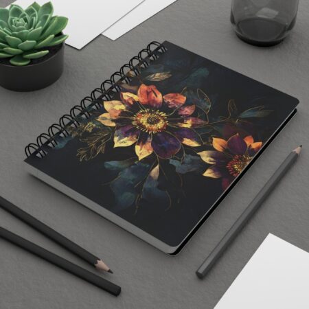 Dark Aster Soft Cover Journal Gift for Her Art Deco Dark Floral Aster Flowers Dream Diary Gift September Birth Month Flower Spiral Bound 5x7
