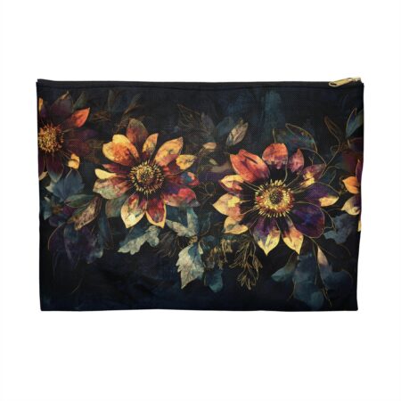 Dark Aster Cosmetic Pouch Gift for Her Travel Accessory Pouch Aster Flowers September Birth Month Flower Art Deco Dark Floral Makeup Bag