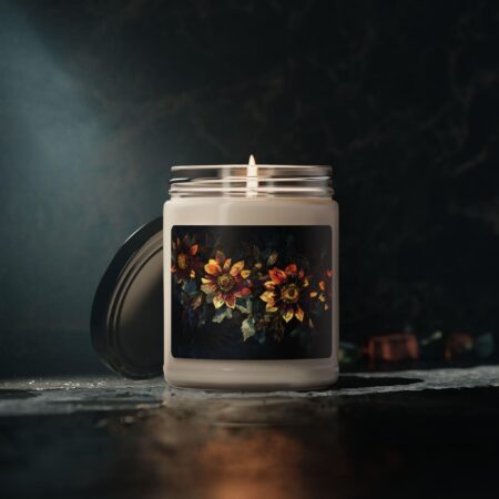 Dark Aster Scented Soy Candle Gift for Her 9oz Jar Candle Aster Flowers September Birth Month Flower Gift Art Deco Dark Floral Candle Decor