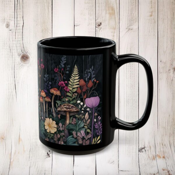 Fantasy Mushroom Garden Mug Gift for Her Enchanted Forest 15oz Black Ceramic Mug Dark Floral Coffee Tea Mug Woodlands Aesthetic Mushrooms - Image 3
