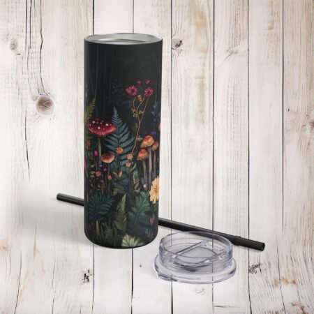 Fantasy Mushroom Garden Tumbler Gift for Her Enchanted Forest 20oz Skinny Matte Tumbler Dark Floral Travel Mug Woodlands Flower Aesthetic